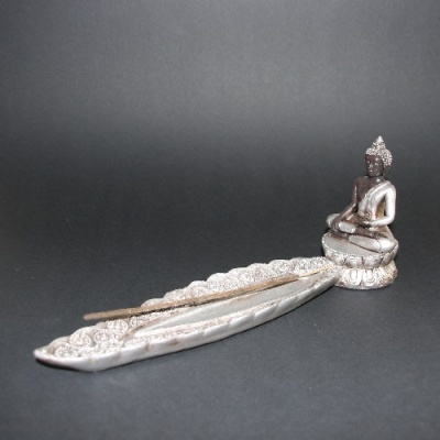 Thai Boeddha wierookhouder, polystone, zilver 28cm (459)